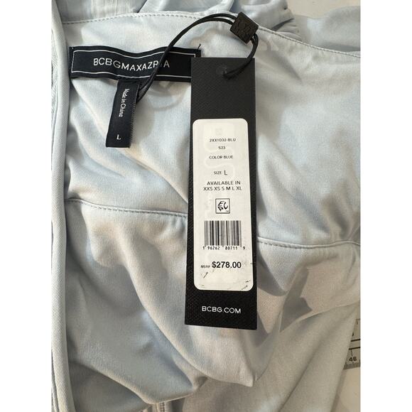 New BCBGMAXAZRIA Women’s Dress Off The Shoulder Midi Cut Out Baby Blue Size L - Picture 7 of 11